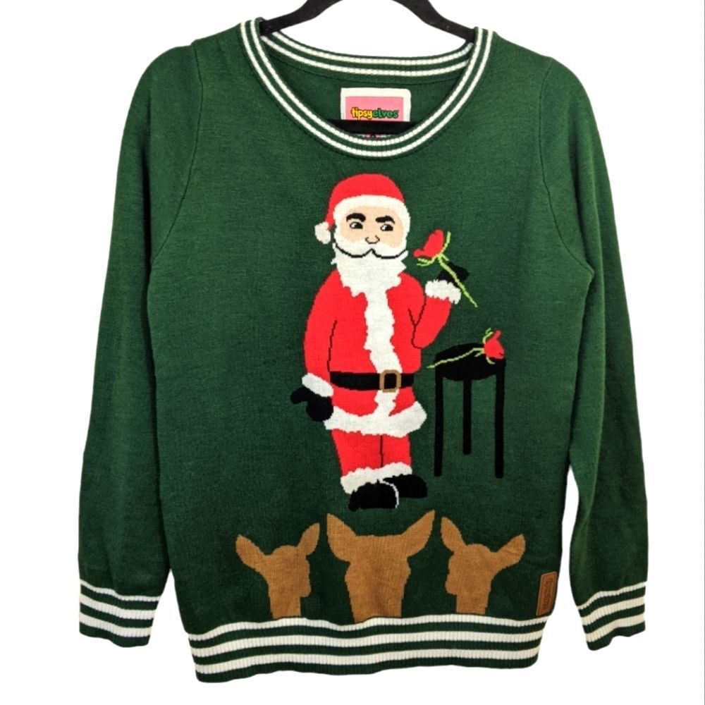 Tipsy Elves Ugly Christmas Crew Neck Holiday Knit Sweater Santa Reindeer Small